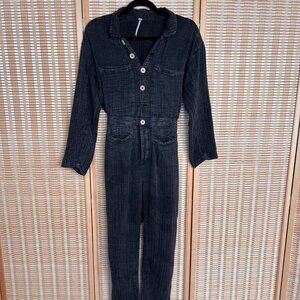 Free People Madrid double cloth long sleeve straight leg jumpsuit